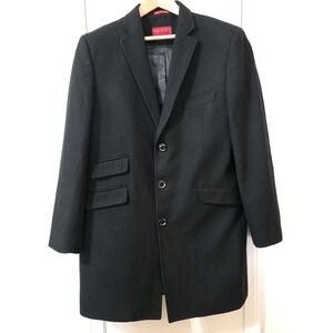 Mantoni Milan Italy 3 Button Black Mid-Length Wool Blend Car Coat Mens Size 44L